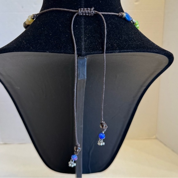 Necklace Art Glass Orange Dragon Vein Agate Beaded Colorful Adjustable Strand - Picture 9 of 16